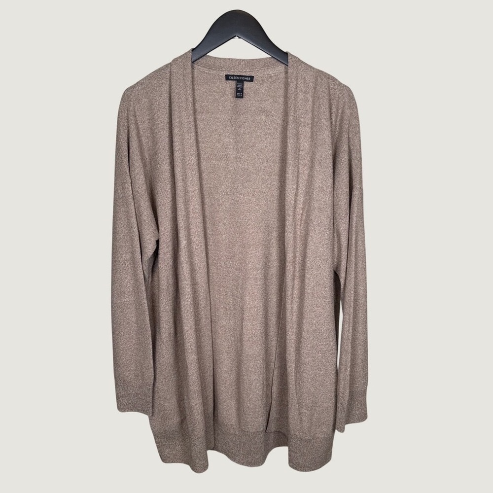 Eileen Fisher Organic Linen Cotton Open Front Cardigan Oatmeal Heather Medium